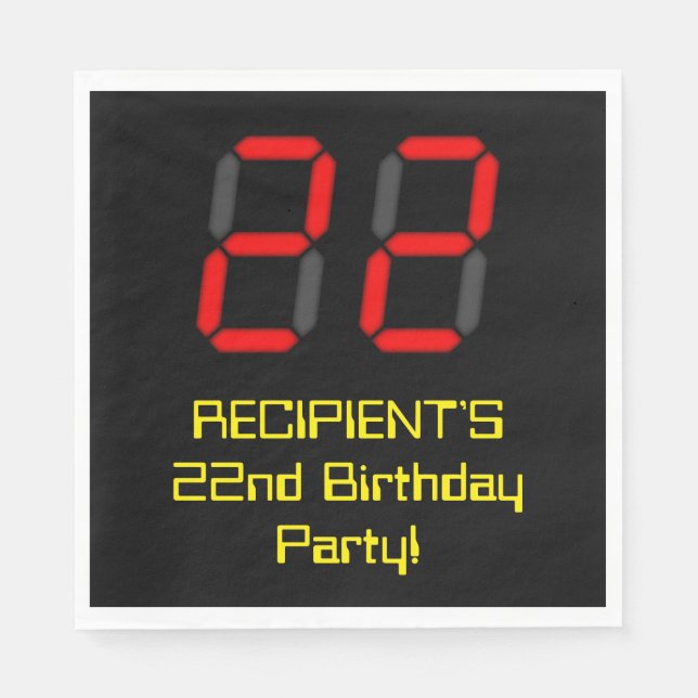 Guardanapo De Papel 22º Aniversário: Estilo de Relógio Digital Vermelh (Frente)