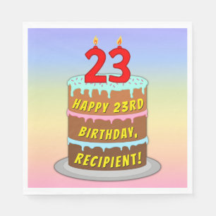 Guardanapo De Papel 23º aniversário: Bolo e Velas Divertidas + Nome Pe