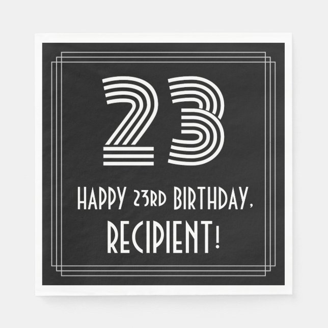 Guardanapo De Papel 23.º Aniversário: Art Deco Inspirou "23" + Nome (Frente)