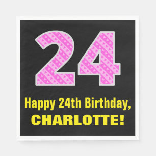 Guardanapo De Papel 24.o aniversário: Listras e Corações Rosa "24"