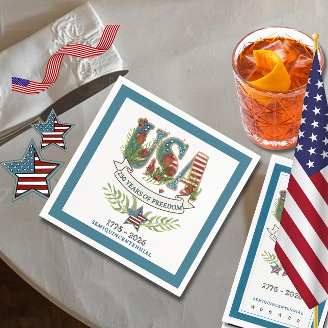 Guardanapo De Papel 250 Years of Freedom Elegant Patriotic Blue Border (250 Years of Freedom Elegant Patriotic Blue Border Napkins)