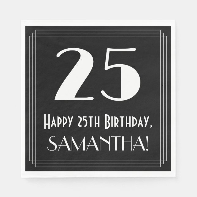 Guardanapo De Papel 25 Aniversário ~ Arte Deco Inspirou "25", Nome (Frente)