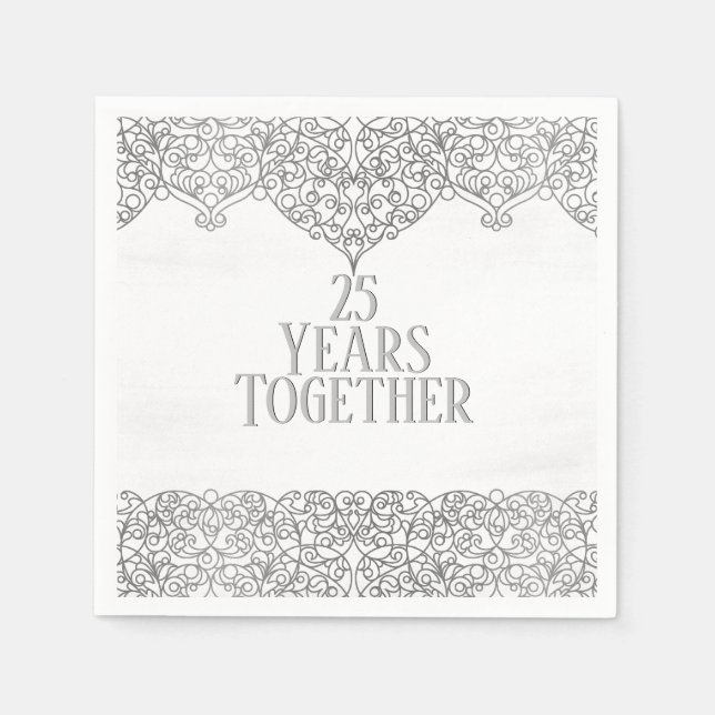Guardanapo De Papel 25 Aniversário De Silver Lace Em Branco (Frente)