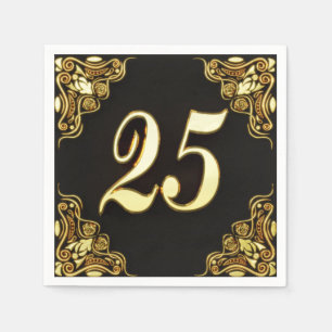 Guardanapo De Papel 25 Aniversário ou Regal Dourado e Negro