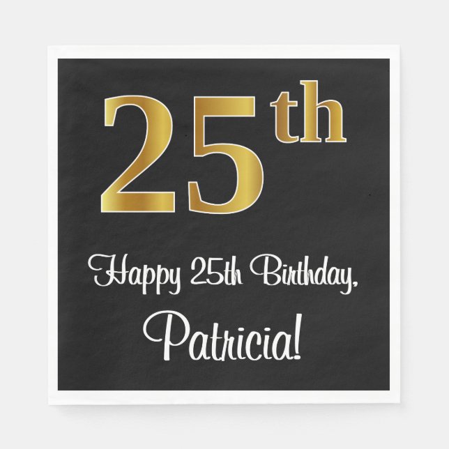 Guardanapo De Papel 25 Birthday ~ Elegante Luxurioso Faux Dourado apar (Frente)