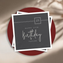 25 Birthday Elegante Mínimo Negro Plana