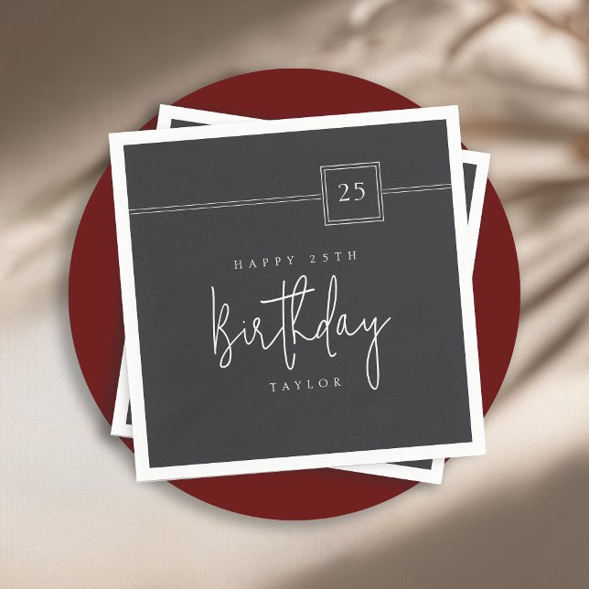 Guardanapo De Papel 25 Birthday Elegante Mínimo Negro Plana (Criador carregado)