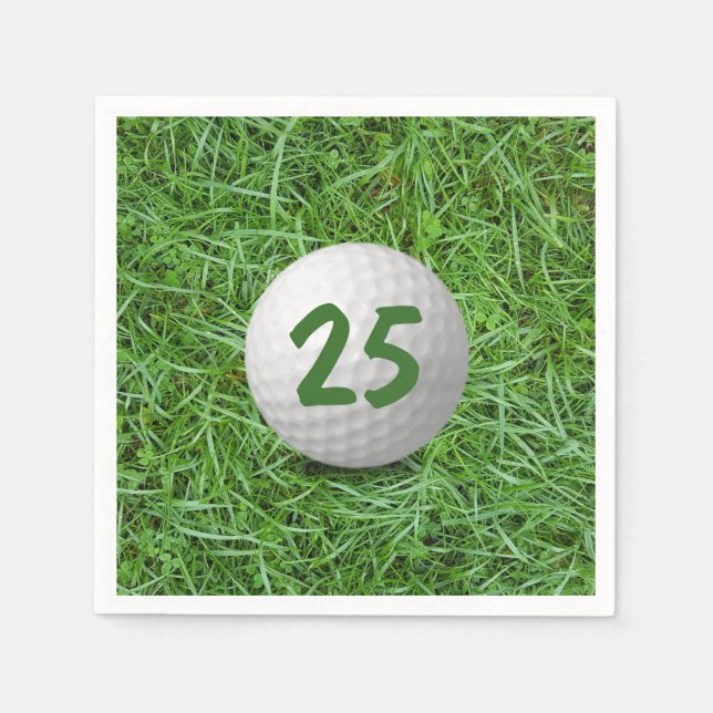 Guardanapo De Papel 25 Birthday Golf Ball em Grass Napkins (Frente)