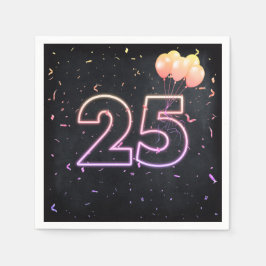 Guardanapo De Papel 25 Birthday Neon Sign on Black Napkins