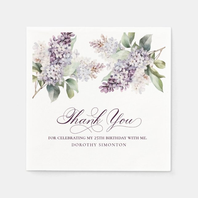 Guardanapo De Papel 25 Birthday Roxo Lilac Primavera coquetel (Frente)