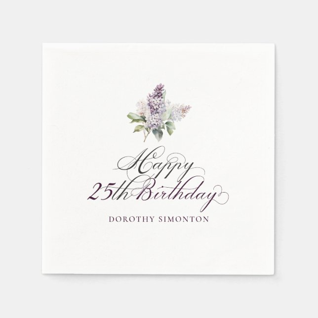 Guardanapo De Papel 25 Birthday Roxo Lilac Primavera coquetel (Frente)