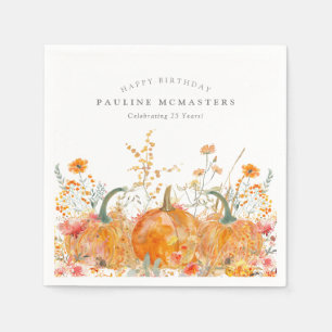 Guardanapo De Papel 25 Happy Birthday Pumpkin Wildflower Personalizado