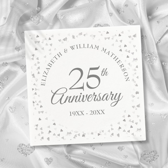 Guardanapo De Papel 25th Anniversary Silver Hearts (25th Wedding Anniversary Silver Hearts Napkins)