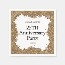 Guardanapo De Papel 25th Wedding Anniversary Gold Faux Glitter 