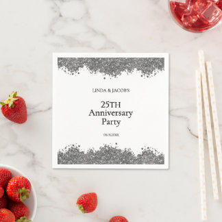 Guardanapo De Papel 25th Wedding Anniversary Silver Faux Glitter