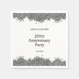 Guardanapo De Papel 25th Wedding Anniversary Silver Faux Glitter 
