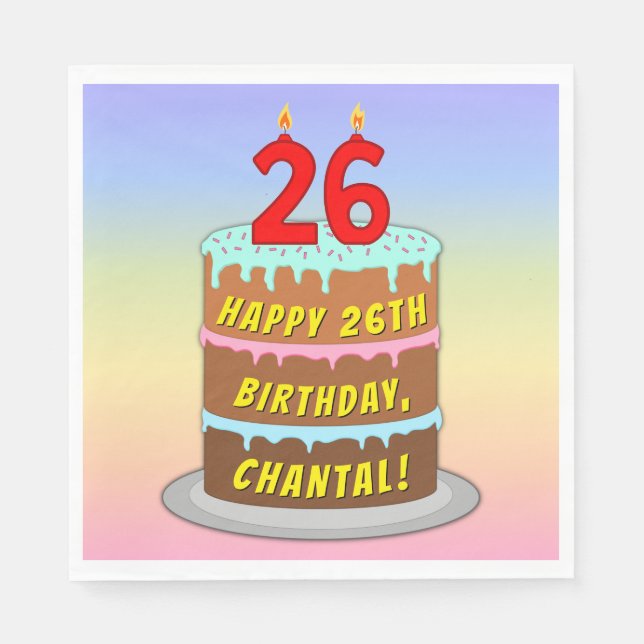 Guardanapo De Papel 26.º aniversário: Bolo e Velas Divertidas + Nome P (Frente)