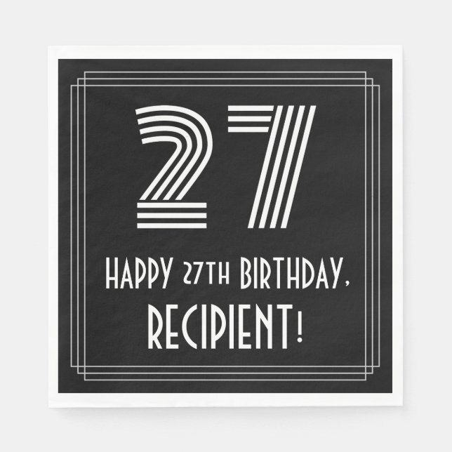Guardanapo De Papel 27.º Aniversário: Art Deco Inspirou "27" + Nome (Frente)