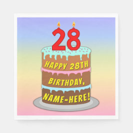 Guardanapo De Papel 28.º Aniversário: Bolo e Velas Divertidas + Nome P