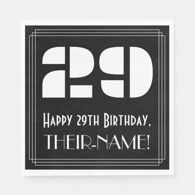 Guardanapo De Papel 29.º Aniversário: Art Deco Inspirou "29" + Nome (Frente)