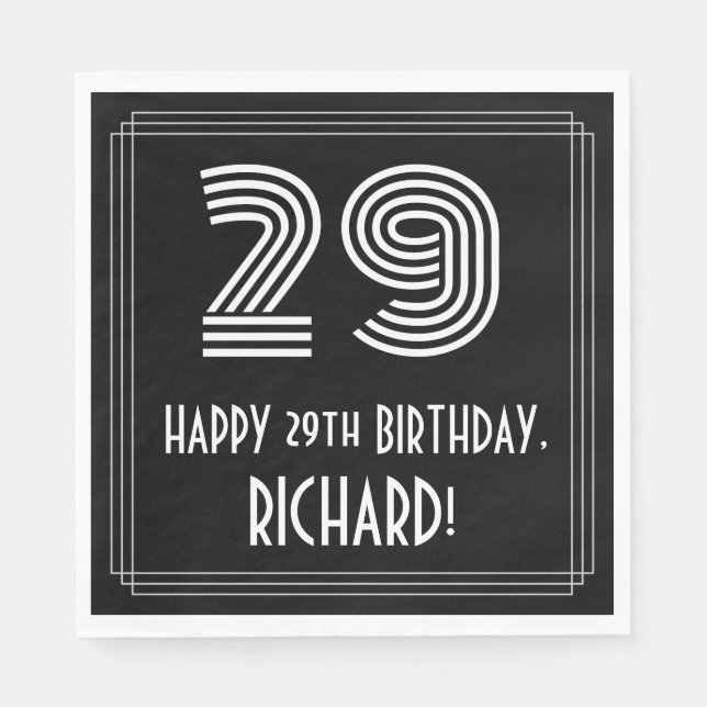 Guardanapo De Papel 29.º Aniversário: Art Deco Inspirou "29" + Nome (Frente)