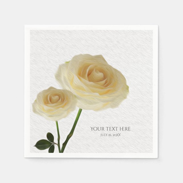 Guardanapo De Papel 2 Rosas Pintados Brancos Nápoles Elegantes (Frente)