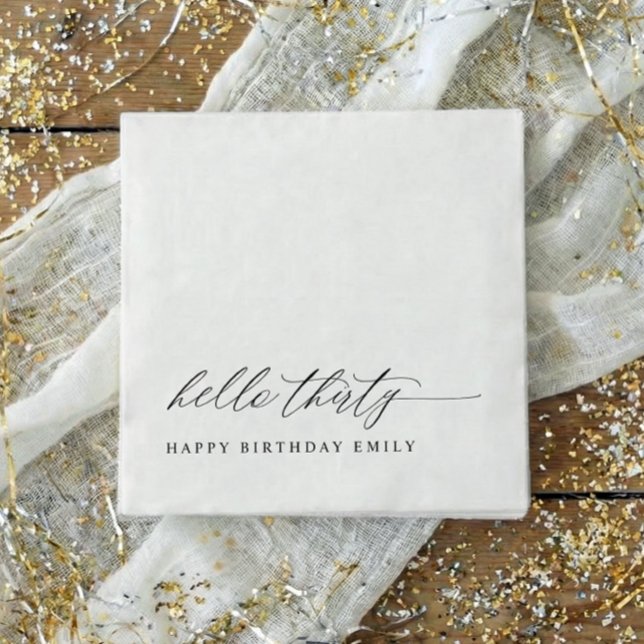 Guardanapo De Papel 30th Birthday Party Hello 30 Modern Milestone (30th birthday party napkins - hello thirty - modern black and white party decor.)