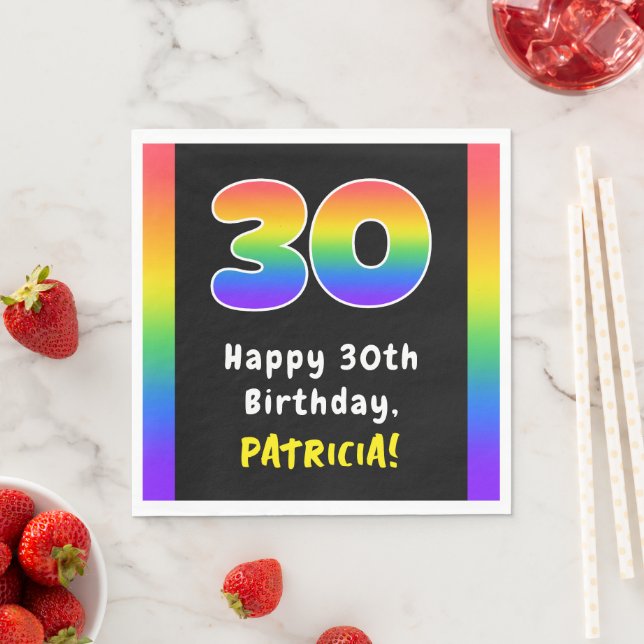 Guardanapo De Papel 30th Birthday: Rainbow Spectrum # 30, Custom Name (Insitu)