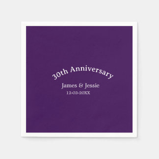 Guardanapo De Papel 30th wedding anniversary name date purple simple