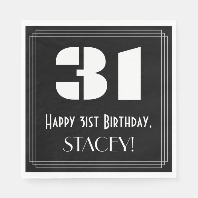 Guardanapo De Papel 31.º Aniversário: Art Deco Inspirou "31" + Nome (Frente)