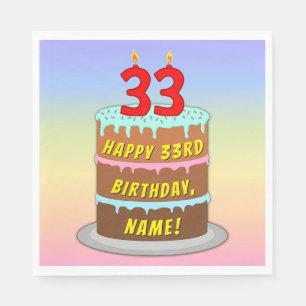 Guardanapo De Papel 33º aniversário: Bolo e Velas Divertidas + Nome Pe