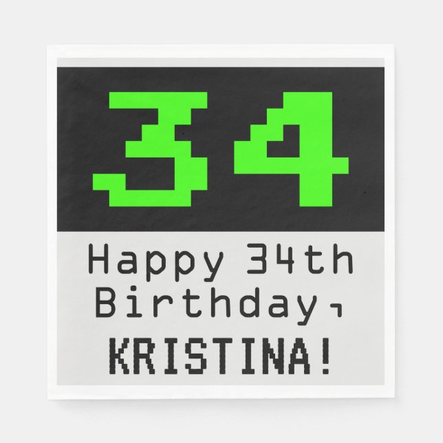 Guardanapo De Papel 34.º aniversário - Estilo Nerdy / Geeky "34" & Nom (Frente)