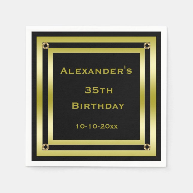 Guardanapo De Papel 35º aniversário do Elegante Black & Dourado Frame  (Frente)