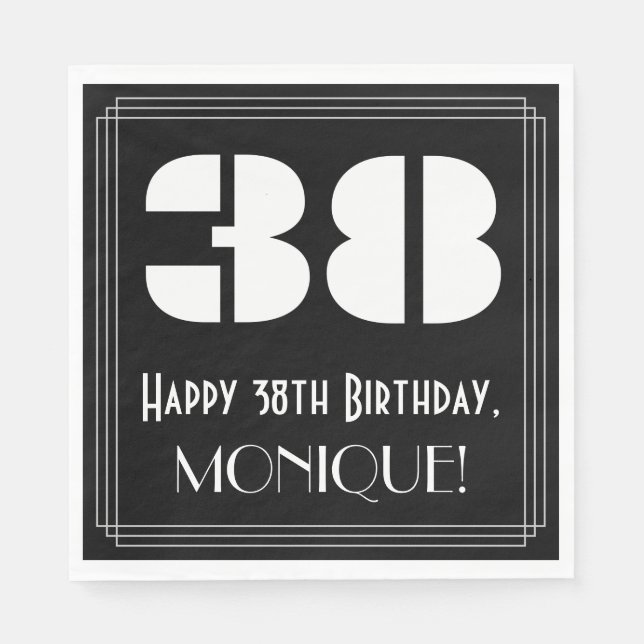 Guardanapo De Papel 38.º Aniversário: Art Deco Inspirou "38" + Nome (Frente)
