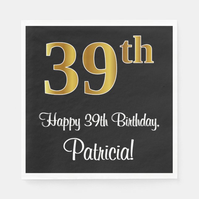 Guardanapo De Papel 39º aniversário ~ Legant Luxurious Faux Dourado Lo (Frente)