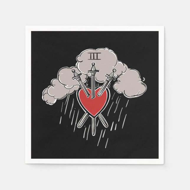 Guardanapo De Papel 3 de Swords Love Heart Tarot Ilustração Três (Frente)