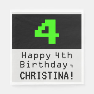 Guardanapo De Papel 4º aniversário - Estilo Nerdy / Geeky "4" & Nome