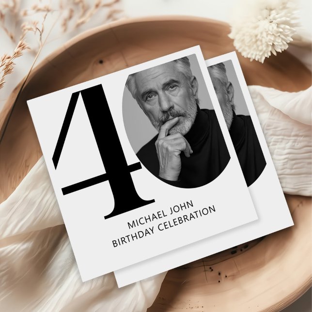 Guardanapo De Papel 40º aniversário da Foto em Preto e Branco Moderno (Criador carregado)