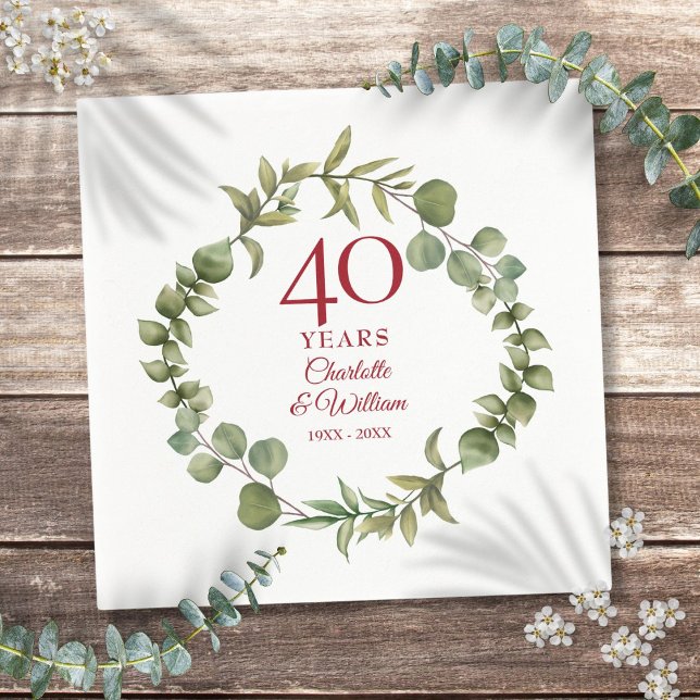 Guardanapo De Papel 40º Aniversário do Casamento Ruby Moderno Verde (40th Ruby Wedding Anniversary Modern Greenery Napkins)