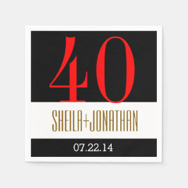 Guardanapo De Papel 40º Aniversário moderno preto vermelho Dourado V02
