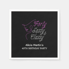 Guardanapo De Papel 40 aniversário de 40 anos preto rosado e clássico