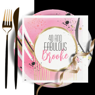 Guardanapo De Papel 40 e Fabuloso Aniversário Rosa Dourado Espelho Pre