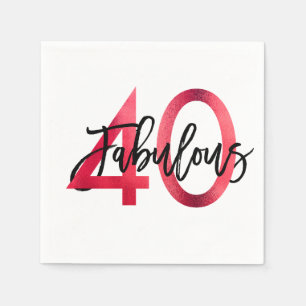 Guardanapo De Papel 40th aniversário vermelho chique elegante moderno