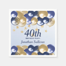 Guardanapo De Papel 40th Birthday Navy Gold Balloons Party
