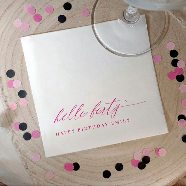 Guardanapo De Papel 40th Birthday Party Hot Pink Hello 40 Modern (Pink hello 40 modern minimalist 40th birthday party napkins)