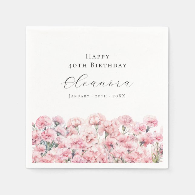 Guardanapo De Papel 40th Birthday Pink Carnation January Birth Flower (Frente)