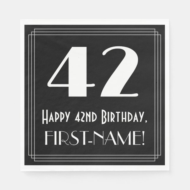 Guardanapo De Papel 42º Aniversário ~ Arte Deco Inspirou "42", Nome (Frente)