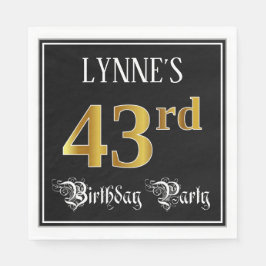 Guardanapo De Papel 43rd Birthday Party — Fancy Script, Faux Gold Look
