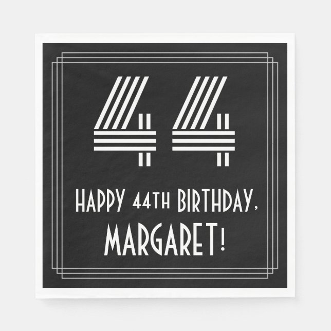 Guardanapo De Papel 44 Aniversário: Art Deco Inspirou "44" + Nome (Frente)