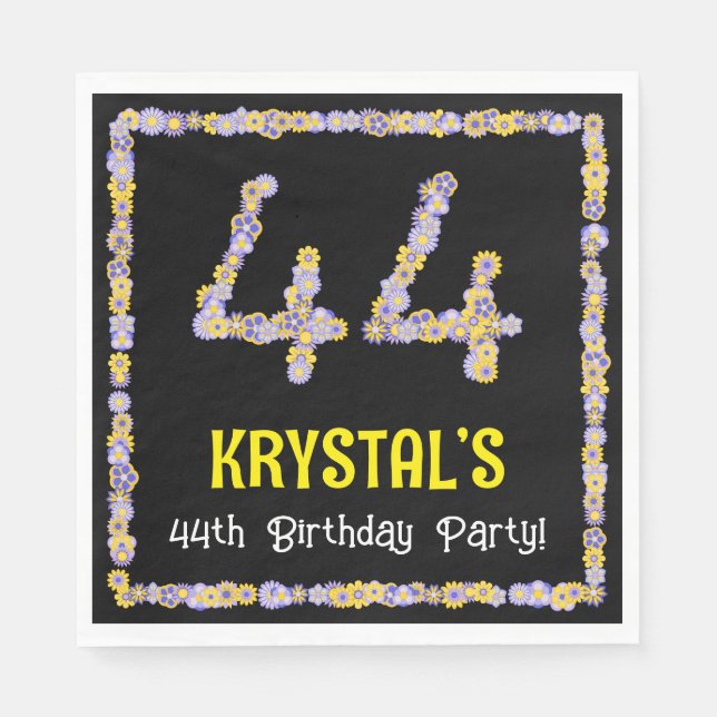 Guardanapo De Papel 44 Aniversário: Número de Flores Florais, Nome Per (Frente)